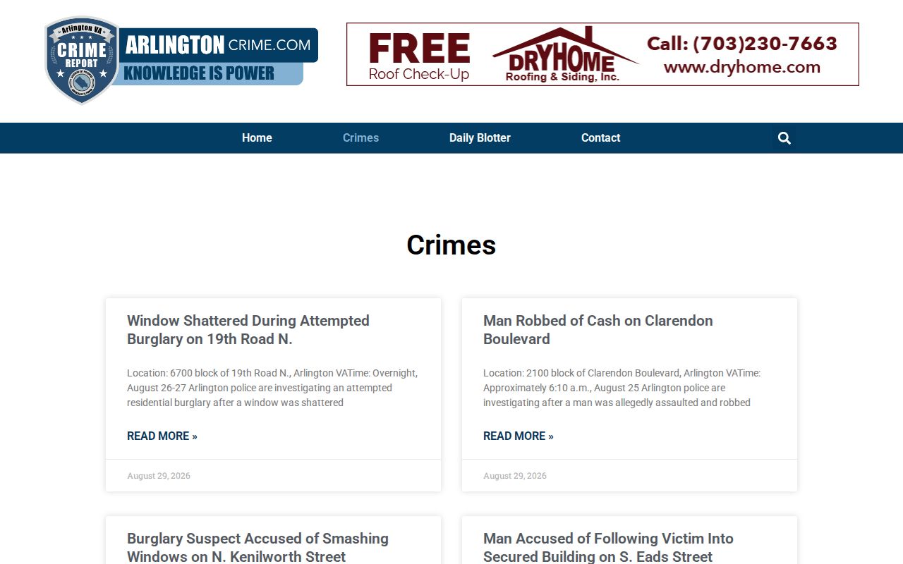 Arlington Crime local crime digest and daily blotter index